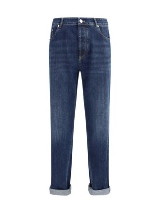 Brunello Cucinelli Mens Straight Jeans Denim Scuro Cotton; Elastane