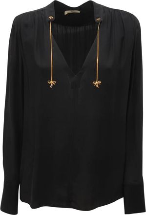Elisabetta Franchi P4029 Blusa WO V-Neck Viscose Shirt - Dames - Blouses - Zwart - XL - Overhemden