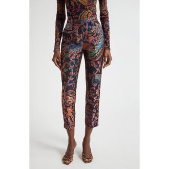 Etro Bristol Paisley Jacquard Ankle Trousers in Multicolour On Blue Base at Nordstrom, Size 10 Us