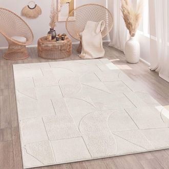 Paco Home Paco Home - Alfombra Salon De Habitacion Pelo Largo Nordica Boho Chic Abstract Suave Crema 160x220 Cm
