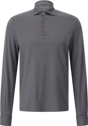Fedeli Tops, Heren, Grijs, 2Xl, Katoen, Katoenen Polo Shirt met Lange Mouwen