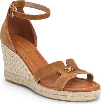 Bruno Magli Dina Ankle Strap Wedge Sandal in Cognac Suede at Nordstrom, Size 11