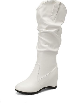 Generic Womens Slouchy Knee-High Boots with Wedge Heel,Western Cowboy Style for Casual & Stylish Wear,White,6.5 UK