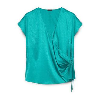 Fiorella Rubino Overhemden, Dames, Groen, 6Xl, Satijn, Satijnen blouse met overslag halslijn