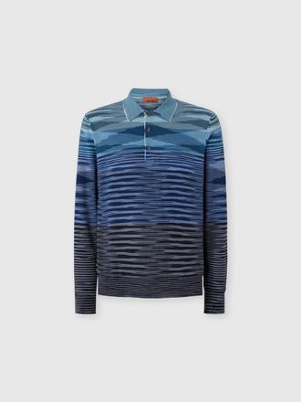 Missoni Long Sleeve Polo In Pure Wool With Flame Pattern in Blue at Nordstrom, Size 50 It