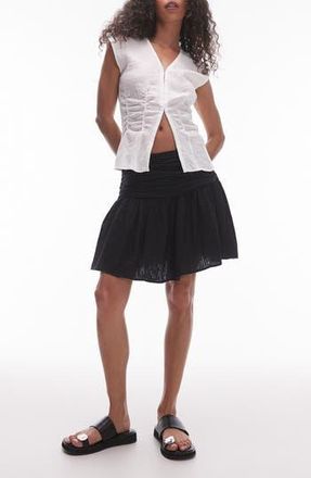 Topshop Ruched Drop Waist Cotton Miniskirt in Black at Nordstrom Rack, Size 10 Us (Fits Like 10-12)