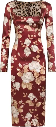 Dolce & Gabbana Rose-print Square-neck Midi Dress