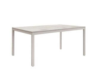 Konte Design Mesa de madera, acabado m&aacute;rmol y metal blanco 160x90-220x90