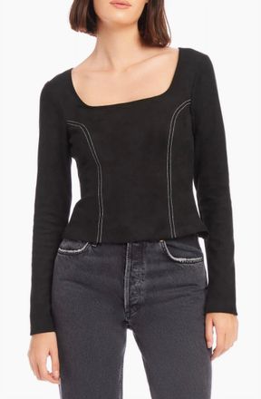 Fifteen Twenty Contrast Faux Suede Stitch Top In Black