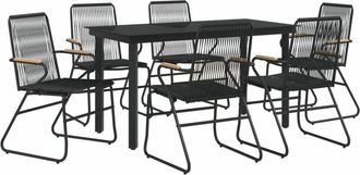 vidaXL 7 Piece Garden Dining Set Black pvc Rattan Vidaxl