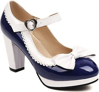 Generic Womens Chunky Heel Mary Jane Shoes Platform Formal Party Pumps with Bowknot,Blue,1.5 UK