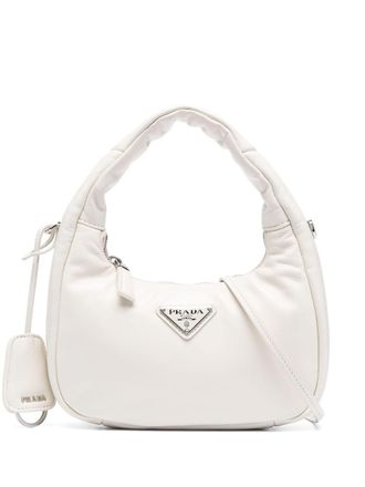 Prada logo-plaque padded tote bag - White
