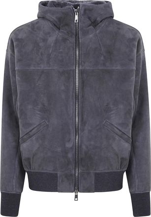 Giorgio Brato Velours Oversized Hoodie - Heren - Leren en Su&egrave;de Jassen - Grijs - XL - Jassen
