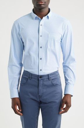 Johnston & Murphy XC Motion Performance Knit Button-Up Shirt in Blue Tulip at Nordstrom, Size Xxx-Large