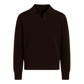 Paolo Pecora V-neck Knitwear, male, Brown, XL, Brown Merino Wool Polo Shirt