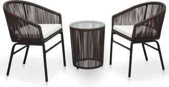 vidaXL Set Mesa Y Sillas De Jard&iacute;n 3 Pzas Y Cojines Rat&aacute;n Pe Marr&oacute;n Vidaxl