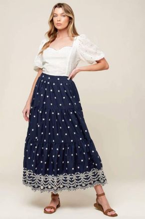 Flying Tomato Bebe Alert Woven Midi Skirt In Navy