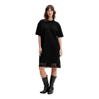 Karl Lagerfeld Kleedjes, Dames, Zwart, S, Polyester, Jurk met korte mouwen