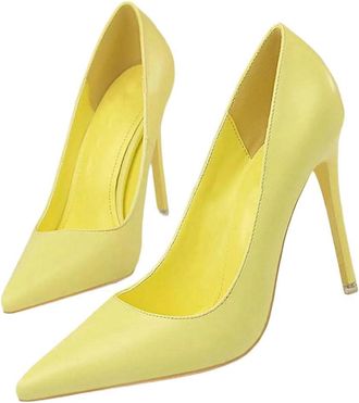 Generic Women Elegant Office Party Pointed Toe High Heel Pumps Wedding Stiletto Dress Shoes Yellow