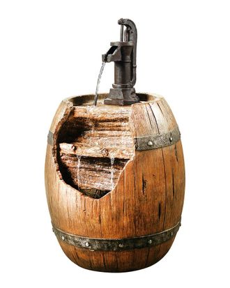 Peaktop Outdoor Vintage Pump & Barrel Waterfall Fountain