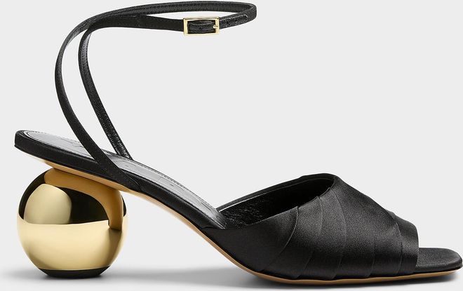 Womens Golden spherical heel pleated satin sandals Women