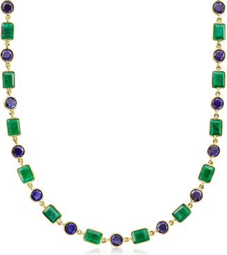 Ross-Simons Emerald and Sapphire Necklace in 18kt Gold Over Sterling