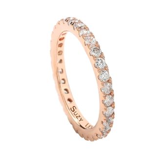Suzy Levian Rose Sterling Silver Thin White Cubic Zirconia Eternity Band