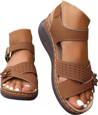 Generic Orthopedic Wide Sandals for Women 2026,Summer Casual Flat Boho Open Toe Flower Platform Sandals Solid Color Slip-On Beach Casual Comfortable Summer Ba