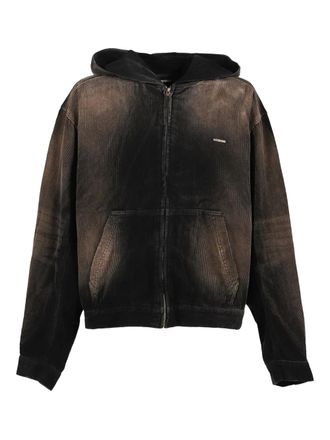 We11done corduroy zip-up hooded jacket - men - Cotton - L - Black