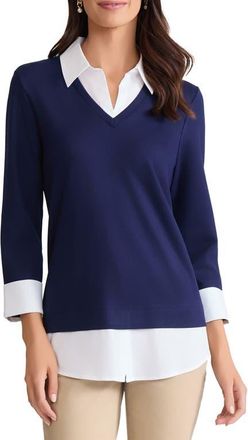 Jones New York Twofer Sweater in Pacific Navy/Nyc White at Nordstrom, Size X-Small P
