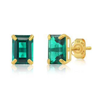 MAX + STONE 14k Yellow or White Gold Solitaire 7x5mm Gemstone Stud Earrings