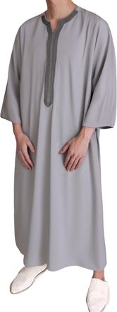 Generic 2026 Eid Ramadan Abaya Modest Thobe for Men - Long Sleeves Kaftan Mens Gown Emirati Kandura Frost Thawb Jubba (Grey, XXL)