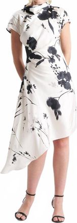Natori Asymmetric Pleated Dress In Black/ White