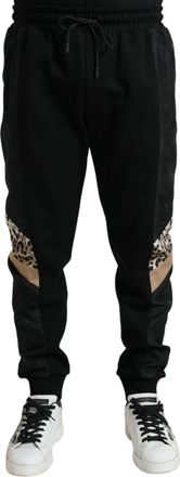 Dolce & Gabbana Mens Leopard Print Panel Track Pants - Black - Size EU 54 (Mens)