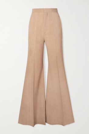 Chlo&eacute; Pantaloni A Gamba Larga In Twill Di Lana A Pieghe - Neutri