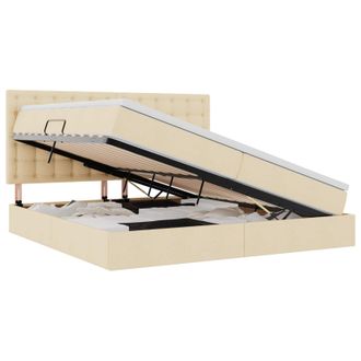 vidaXL Cama Con Almacenamiento Y Colch&oacute;n Crema 200 X 200 Cm Poli&eacute;ster Vidaxl