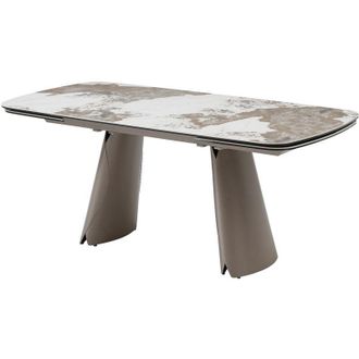 Vente-Unique Tavolo da pranzo allungabile da 6 a 10 persone in ceramica, vetro temperato e metallo bronzo - Effetto marmo bianco e grigio - FARUDI di Maison C&eacute;phy