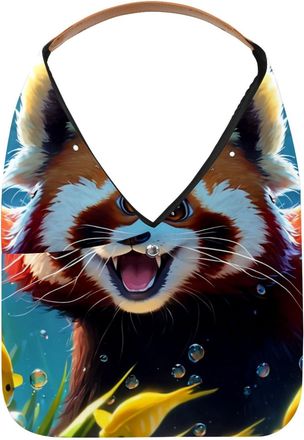 Generic Lovely Raccoon Swims Underwater Reusable Lightweight Grocery Bags - Foldable Into Compact Pouch, Washable & Sturdy, Multipurpose for Shopping and Trav