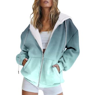 Generic Deals of The Day Sale Home Hoodies for Women UK Clearance Fashion Graphic Print Long Sleeve Full Zip Sweatshirts Lightweight Drawstring Hooded Sweatsh