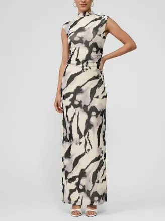 Rachel Roy Nina Sleeveless High Neck Maxi Dress in Black & White Animal at Nordstrom, Size Small