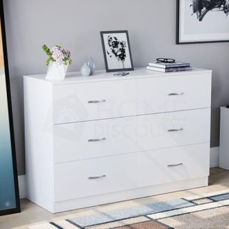 Home Discount Home Discount - Riano 6 Drawer Wide Chest of Drawers Bedroom Furniture Storage Unit Cabinet, White