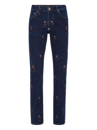 Philipp Plein Jeans con ricamo - Blu