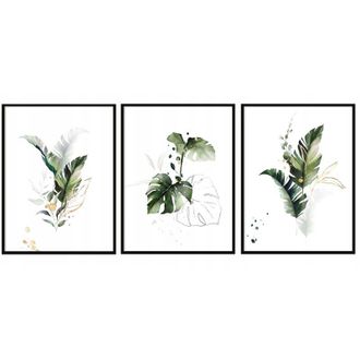 OEM Carteles Con Cuadros En Marco 43x53cm Tr&iacute;ptico Conjunto De 3 Cuadros Hojas P145443x53
