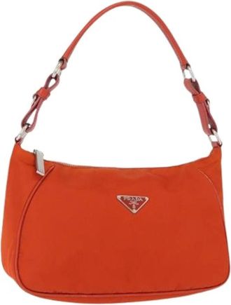 Prada Pre-owned Shoulder Bags, female, Orange, Size: ONE SIZE Pre-owned Nylon Shoulder Bag