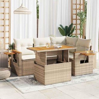 vidaXL Set Sof&aacute;s Jard&iacute;n Y Cojines 5 Pzas Rat&aacute;n Sint&eacute;tico Acacia Beige Vidaxl