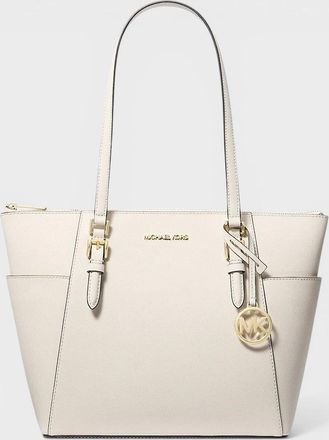 Michael Kors Womens Saffiano Leather Zip Tote Bag Optic White - Size: O/S