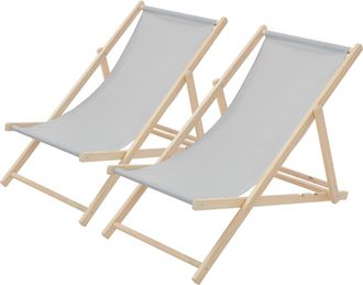 ECD Germany 2x Sillas De Playa De Madera De Pino 3 Posiciones De Reclinaci&oacute;n Plegable Tumbona Gris Claro Tradicional De Sol Para Jard&iacute;n Impermeable Hasta 120kg Te