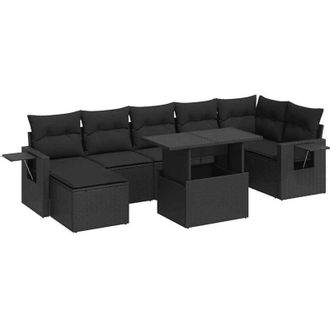 vidaXL Set De Sof&aacute;s De Jard&iacute;n Y Cojines 8 Piezas Rat&aacute;n Sint&eacute;tico Negro
