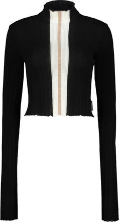Palm Angels Geribbelde Gebreide Crop Top met Opstaande Kraag - Dames - Longsleeves - Zwart - XL - Wol - Tops