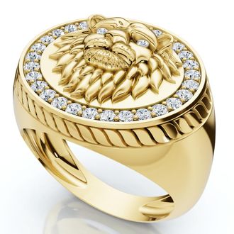 Pompeii3 3/8Ct Mens Diamond Lion Head Pink Ring in 10k White or Yellow Gold